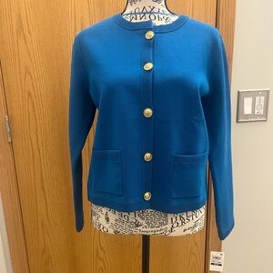 INC International Concepts Blue cardigan with Gold Buttons